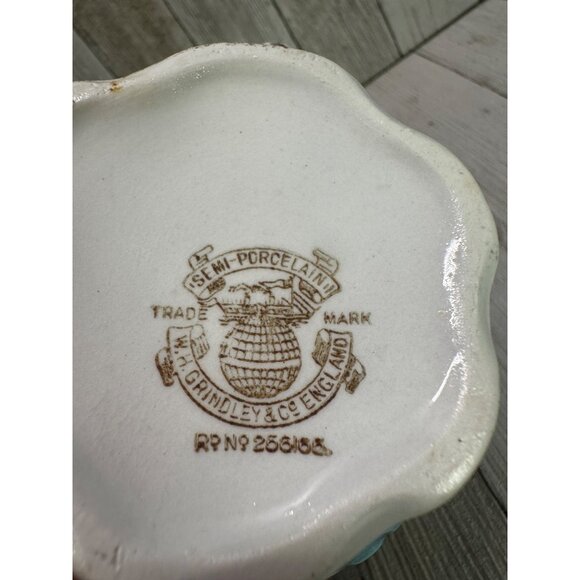 Vtg W.H Grindley &Co England Creamer Pitcher Porcelain Blue White Gold 3.5" Tall - Picture 5 of 9